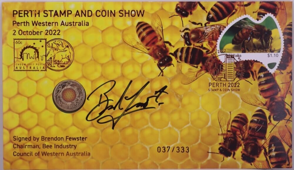 2022 $2 PNC Honey Bee in WA Perth Stamp Coin Show Gold Overprint product image