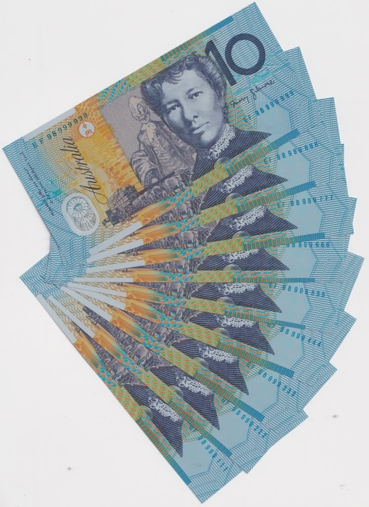 1998 $10 Note Consec Run of 9 Solid and Semi-Solid Serials R318c Uncirculated product image
