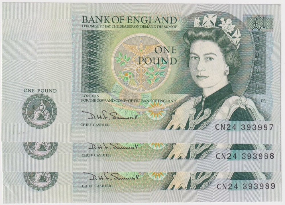 United Kingdom 1978 1 Pounds Consecutive Trio  Pick# 377a Uncirculated product image