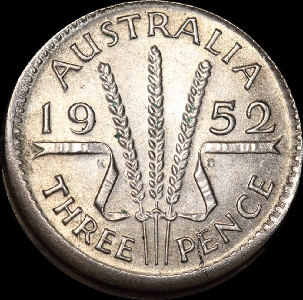 1952 Threepence 3mm Offstrike Error about Unc product image