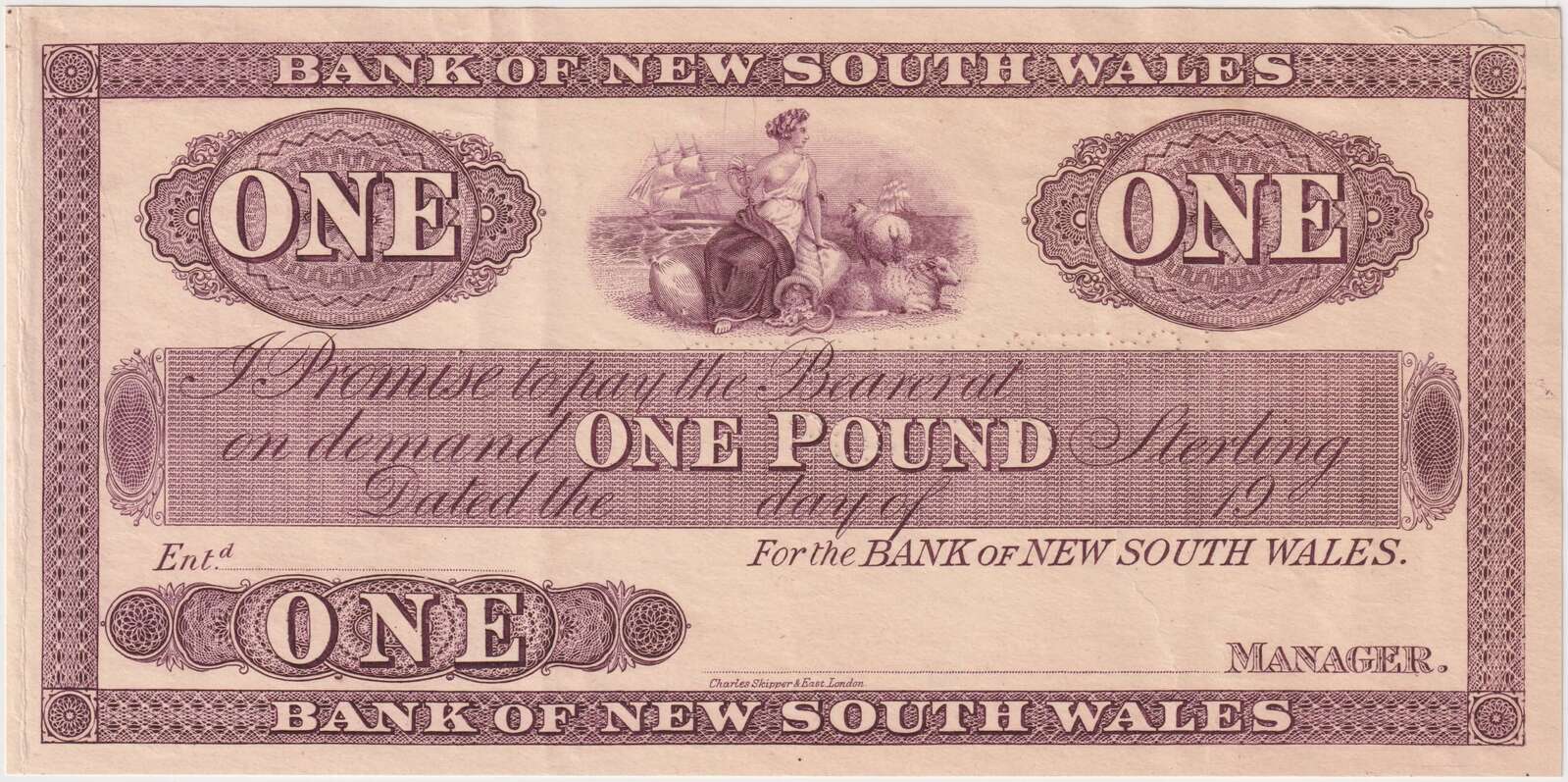 New Zealand Bank of NSW 1923 1 Pound Unissued Specimen Pick# S.162 good EF product image