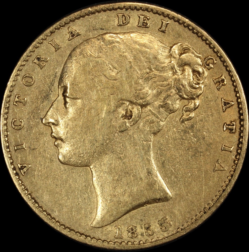 1855/5 Overdate Gold Sovereign Victoria S# 3852D Fine product image