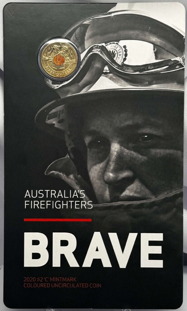 2020 Coloured 2 Dollar Coin Mintmark in Card Firefighters - Brave product image