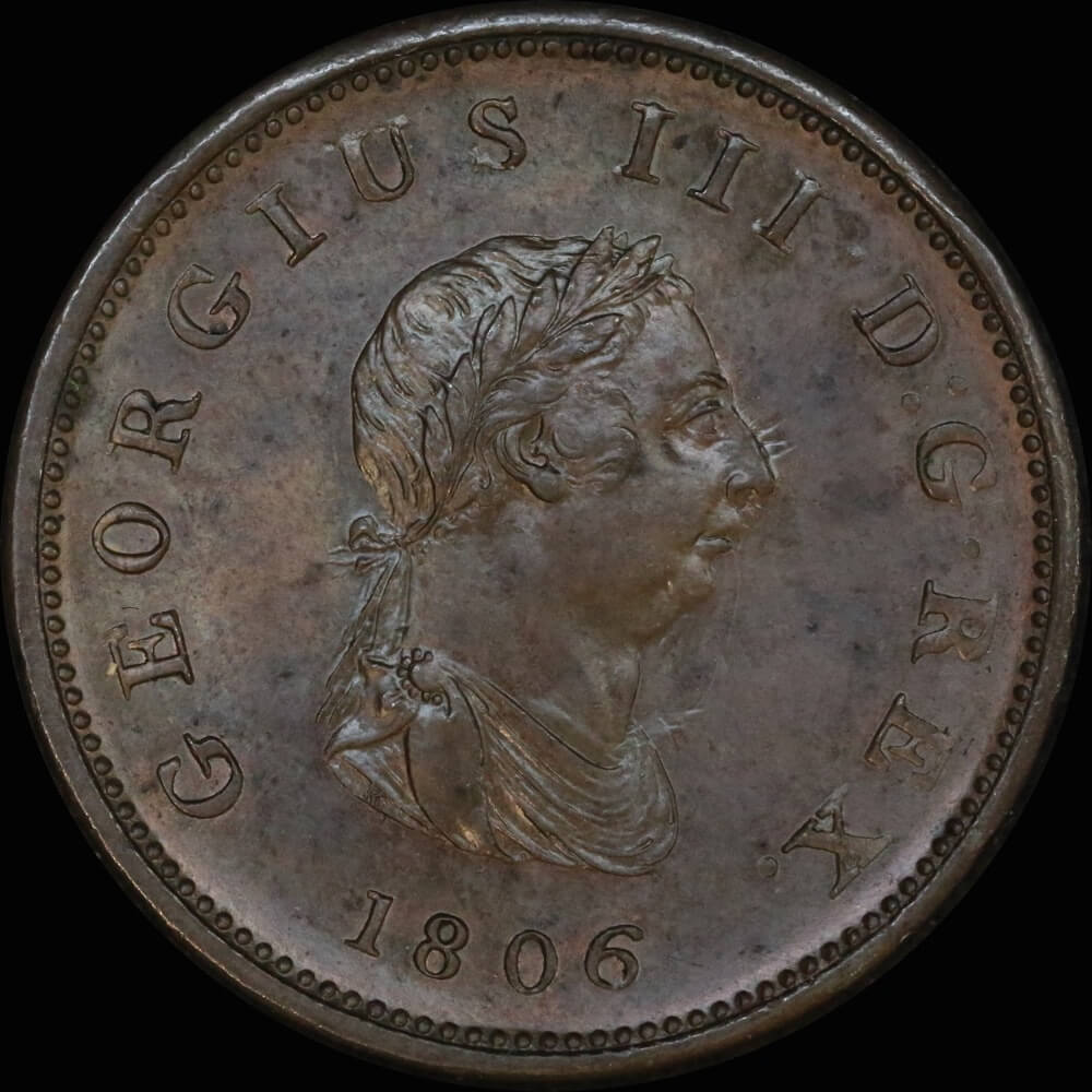 1806 Copper Halfpenny George III S#3781 Choice Unc product image