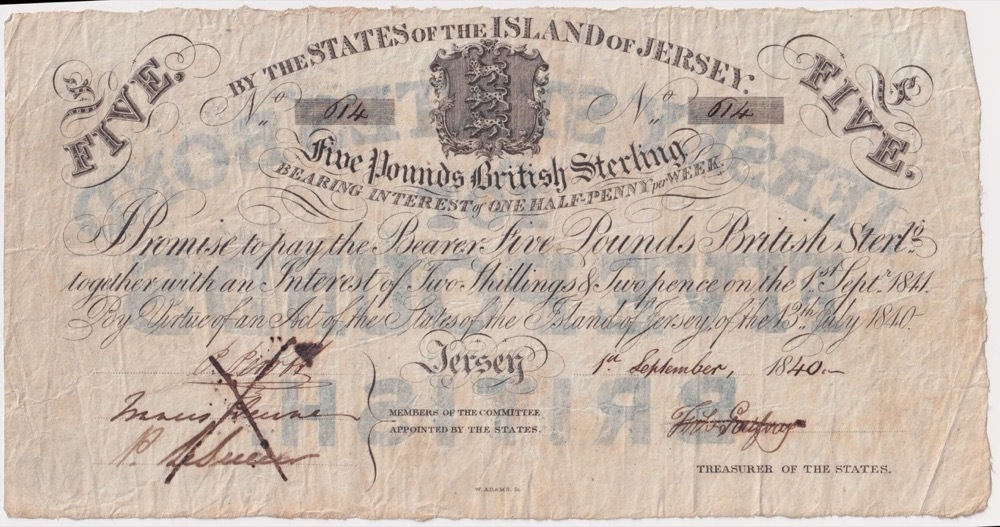 Jersey 1840 5 Pound Bond Pick A1b Very Fine product image