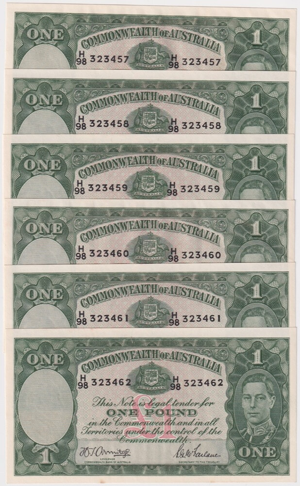 1942 One Pound Consecutive Run of 6 Armitage/McFarlane R30A good EF product image