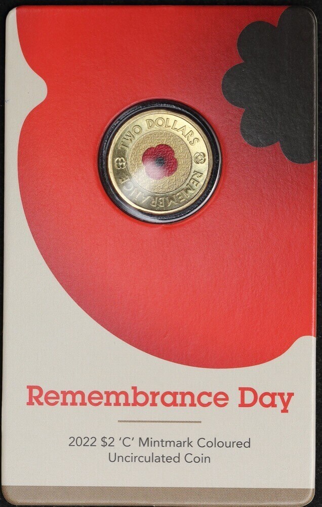 2022 Coloured 2 Dollar Coin on Card Mintmark Red Poppy product image