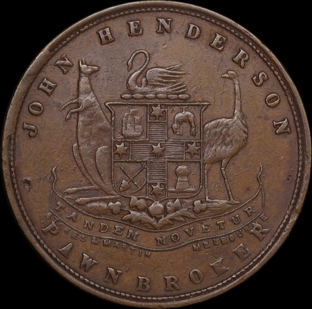 1878 John Henderson Copper One Penny Token A# 223 good VF product image