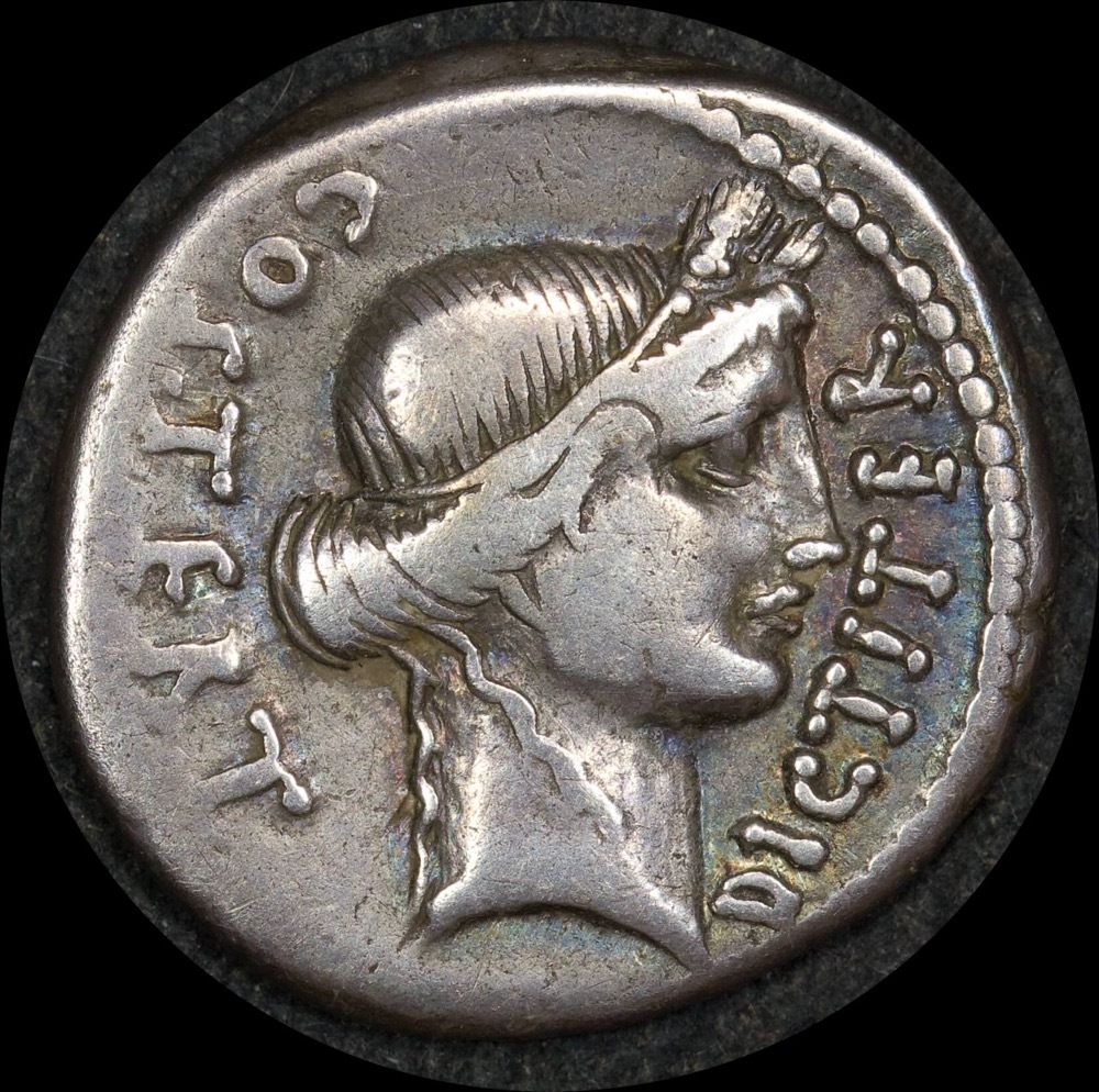 Ancient Rome (Republican) 46BC Julius Caesar Silver Denarius RRC 467/1 about VF product image