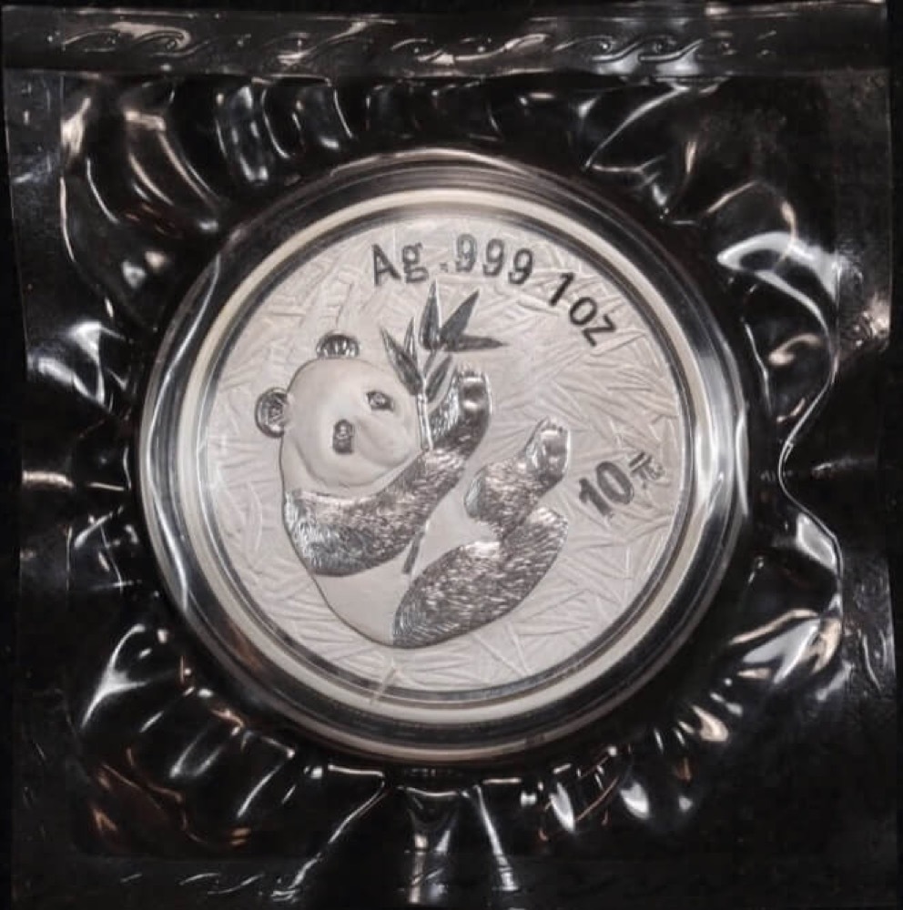 China 2000 Gold-Plated Silver 1oz 10 Yuan Panda Still Sealed product image