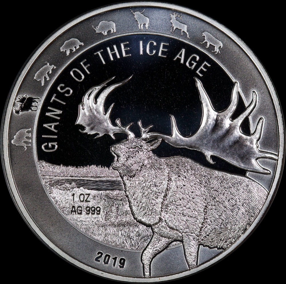 Ghana 2019 Silver 1oz Giants Of The Ice Age Irish Elk Unc product image