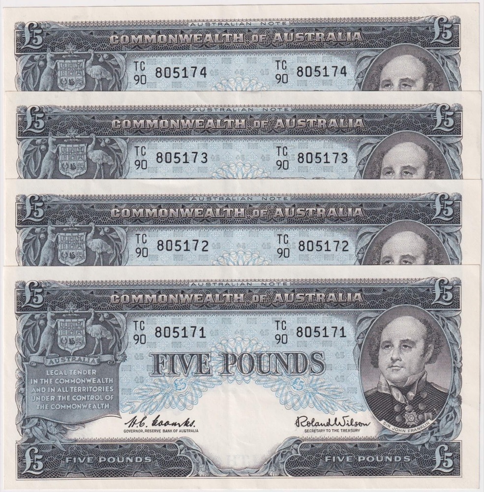1960 Five Pound Consecutive Run of 4 Coombs/Wilson R50 Good EF product image