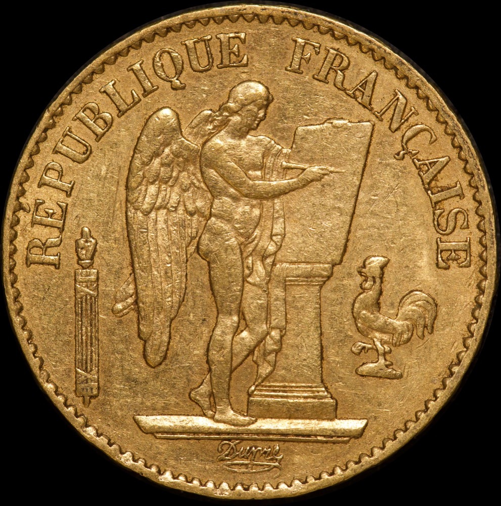 France 1876-A Gold 20 Francs Angel KM#825 good VF product image