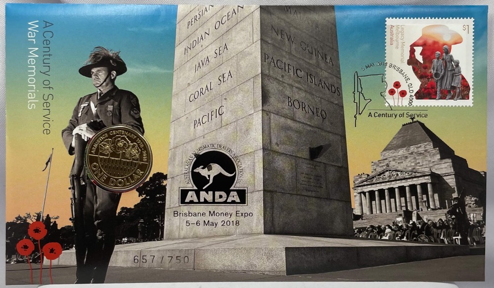 2018 1 Dollar PNC Anzac War Memorial - Brisbane Money Expo Overpint product image