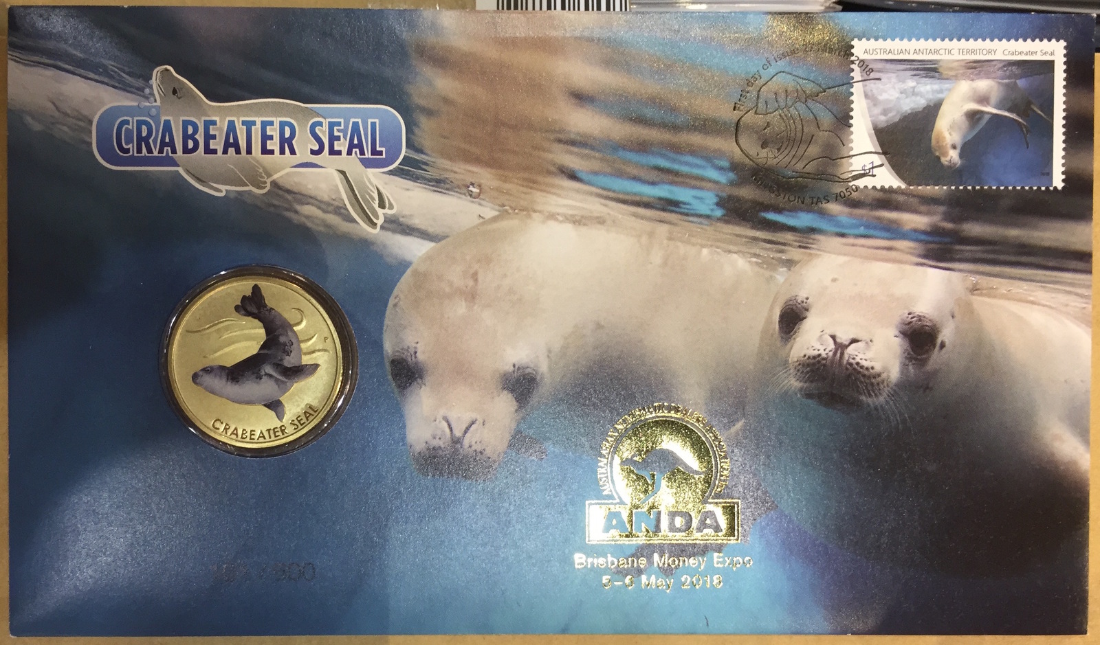 2018 1 Dollar PNC AAT Crabeater Seal - Brisbane Money Expo Gold Overprint product image