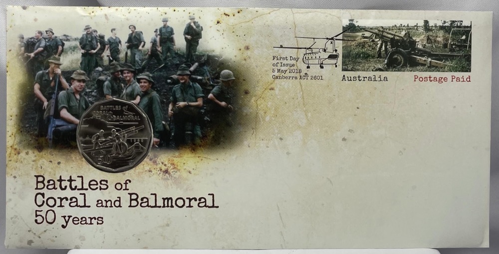 2018 PNC 50c Battles of Coral and Balmoral - Brisbane Money Expo Gold Overprint product image