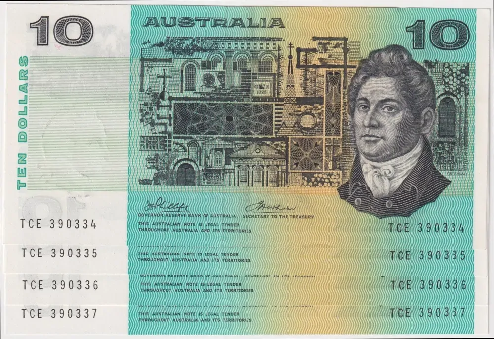 1974 $10 Note Consecutive Run of 4 Australia Phillips/Wheeler R305 good EF product image