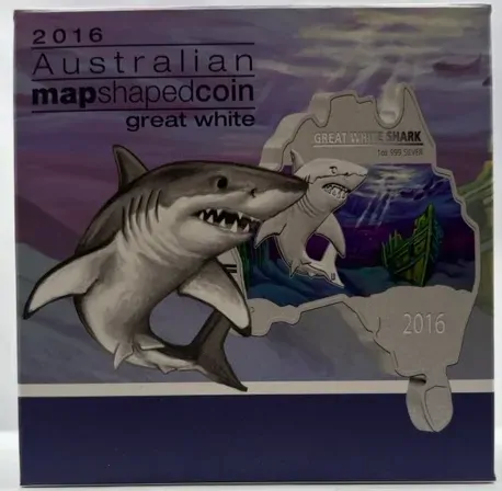 2016 Silver 1oz Proof Map Shaped Coin - Great White Shark product image
