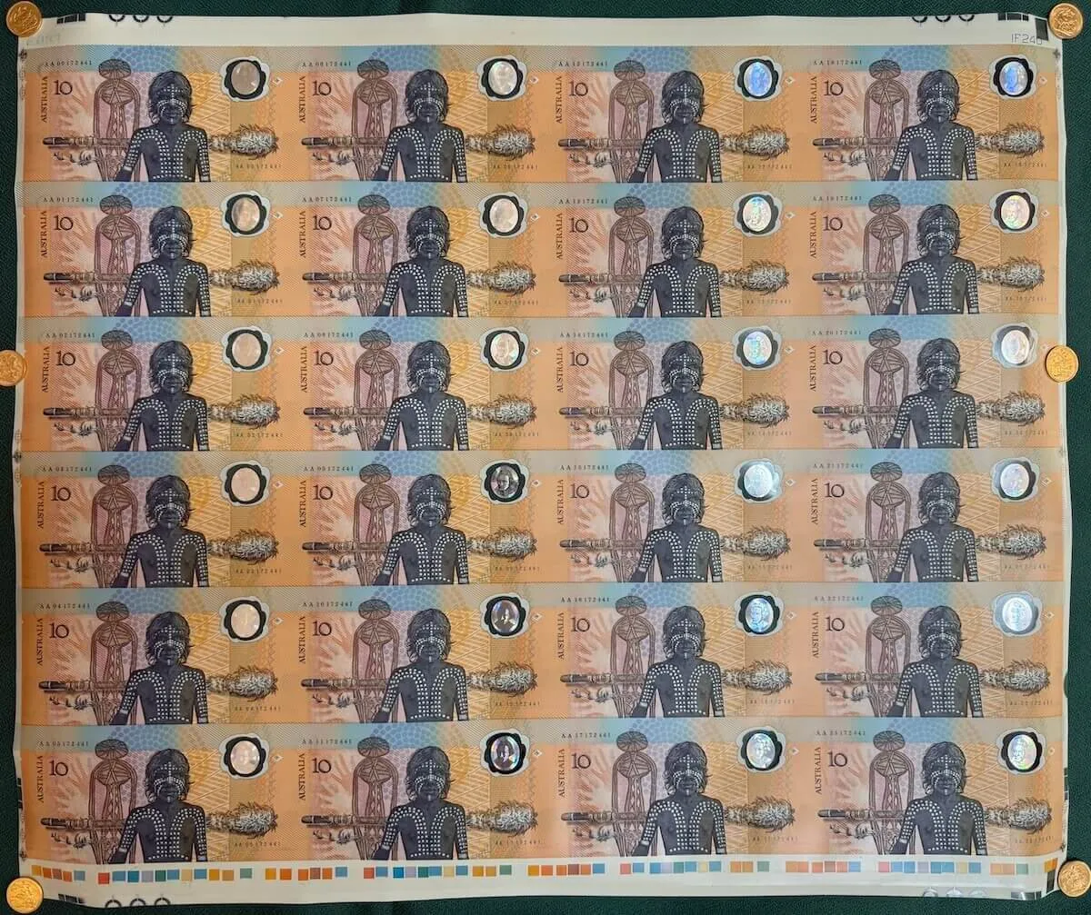 1988 10 Dollar Uncut Sheet of 24 Notes Bicentennial product image