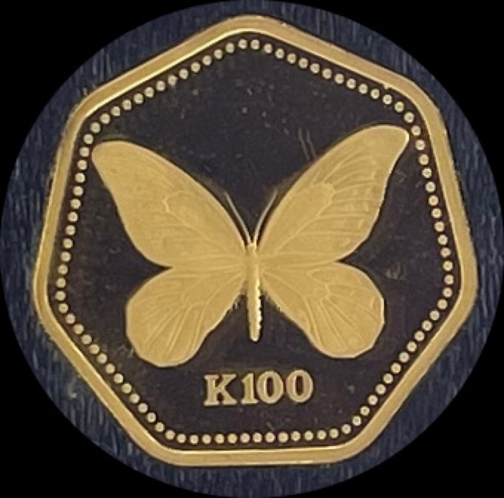 Papua New Guinea 1990 Gold Proof 100 Kina KM# 29 Butterfly product image