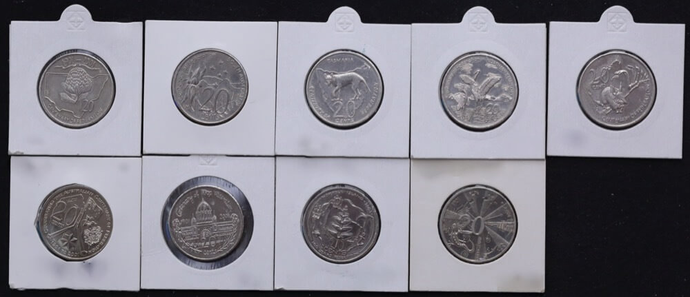 Australia 2001 Set of 9 20 Cent Coins Centenary of Federation Uncirculated product image