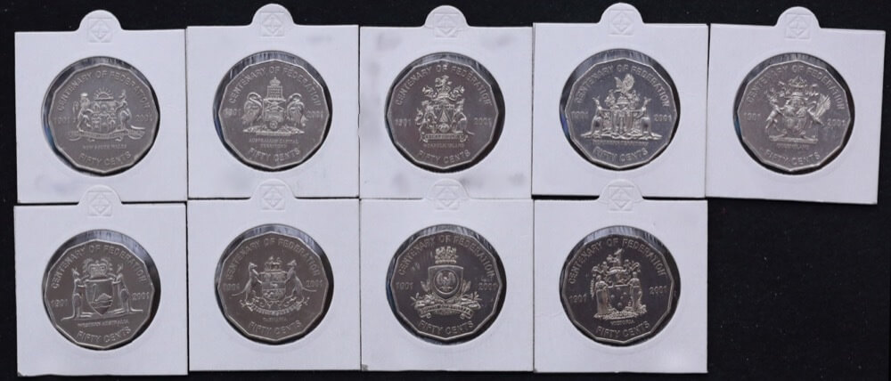 Australia 2001 Set of 9 50 Cent Coins Centenary of Federation Uncirculated product image