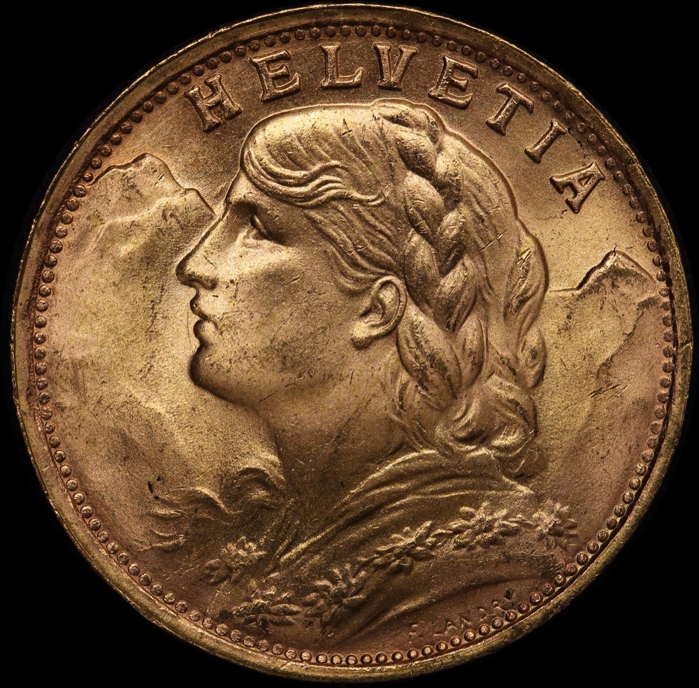 Switzerland 1935 L-B Gold 20 Francs KM#35.1 Uncirculated product image