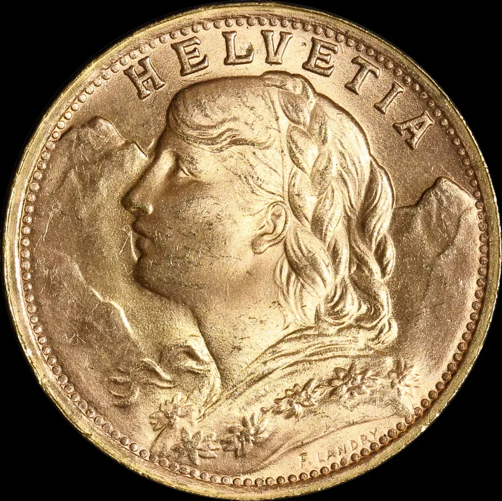 Switzerland 1935 L-B Gold 20 Francs KM#35.1 Uncirculated product image