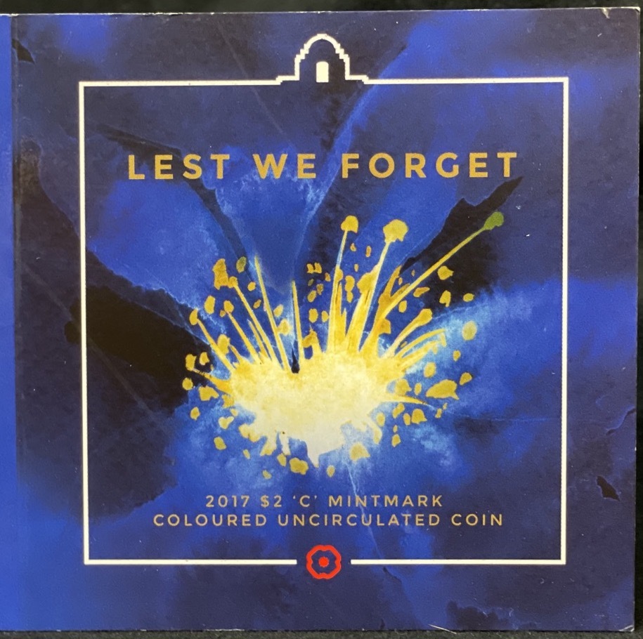 2017 Coloured 2 Dollar Coin C Mintmark in Folder Lest We Forget product image
