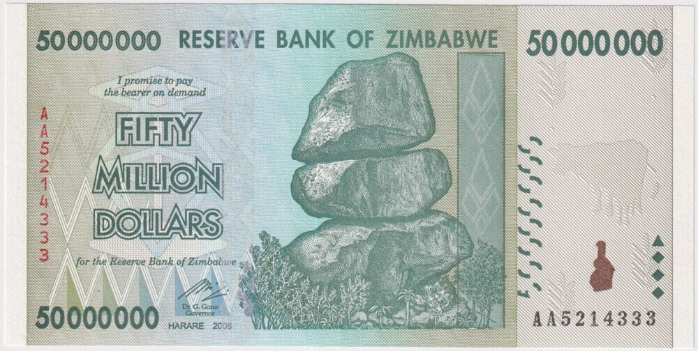 Zimbabwe 2008 50 Million Dollars P# 79 Uncirculated product image
