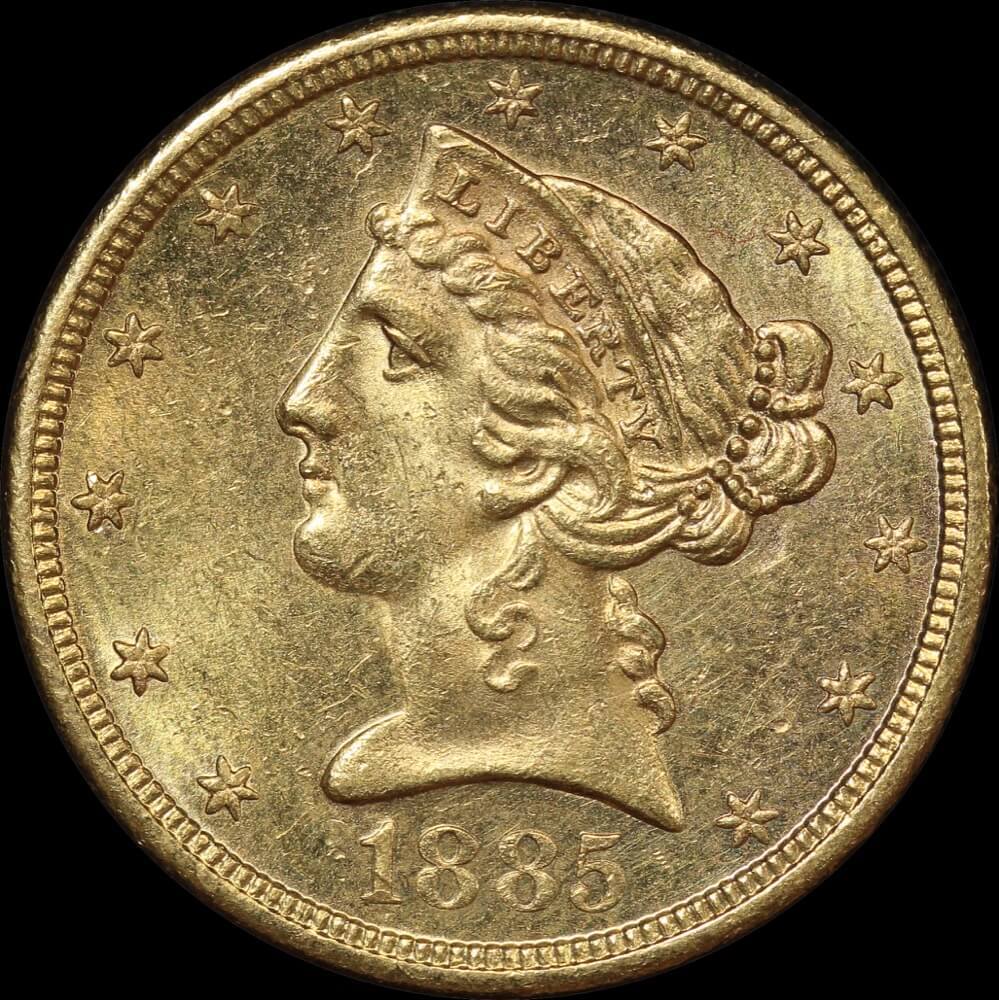 United States 1885-S Gold 5 Dollar Half Eagle about Unc product image