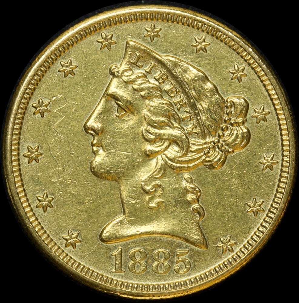 United States 1885-S Gold 5 Dollar Half Eagle good VF product image