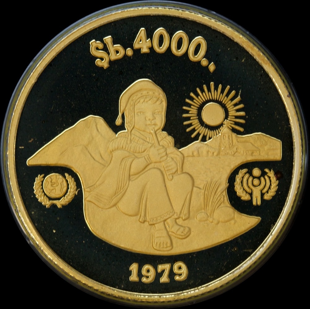 Bolivia 1979 Gold 4000 Dollar Proof KM# 199 Unicef Year of the Child product image