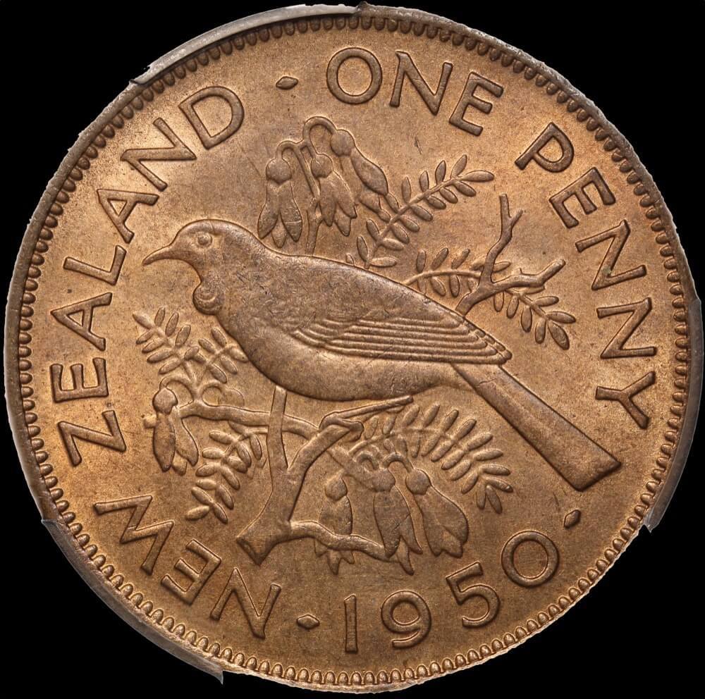 New Zealand 1950 Penny KM# 21 PCGS MS65RD product image