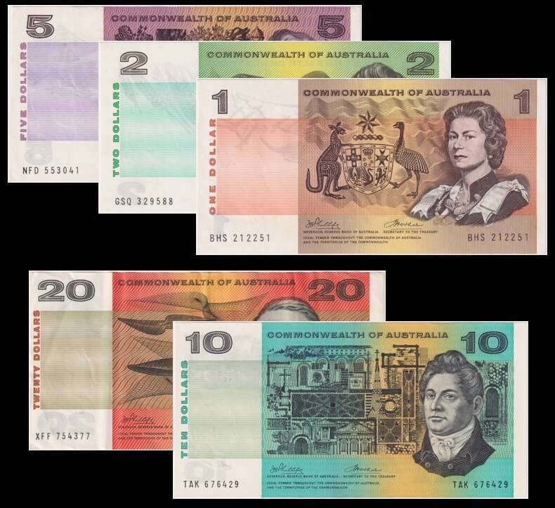 Set of 5 Phillips/Wheeler Notes 1972-1976 EF - about Unc product image