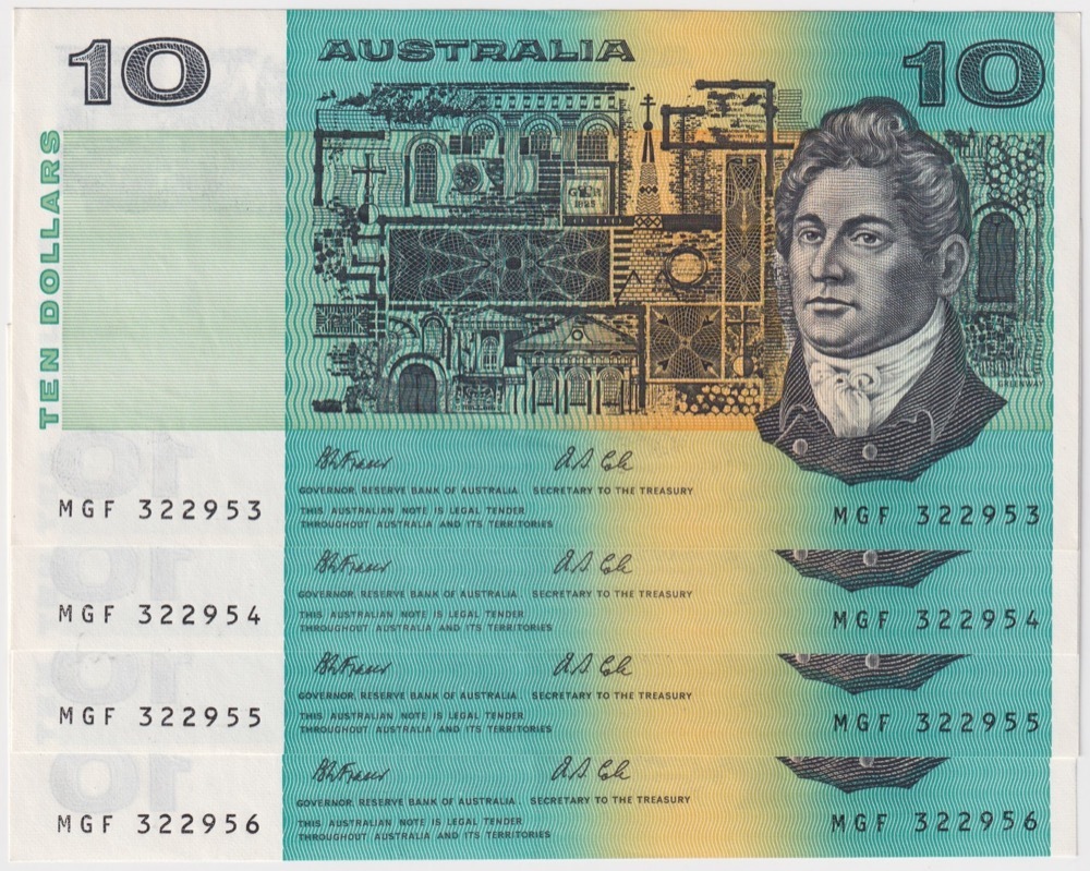 1991 $10 Note Paper Fraser/Cole With PIL R313a Consecutive Run of 4 about Unc product image