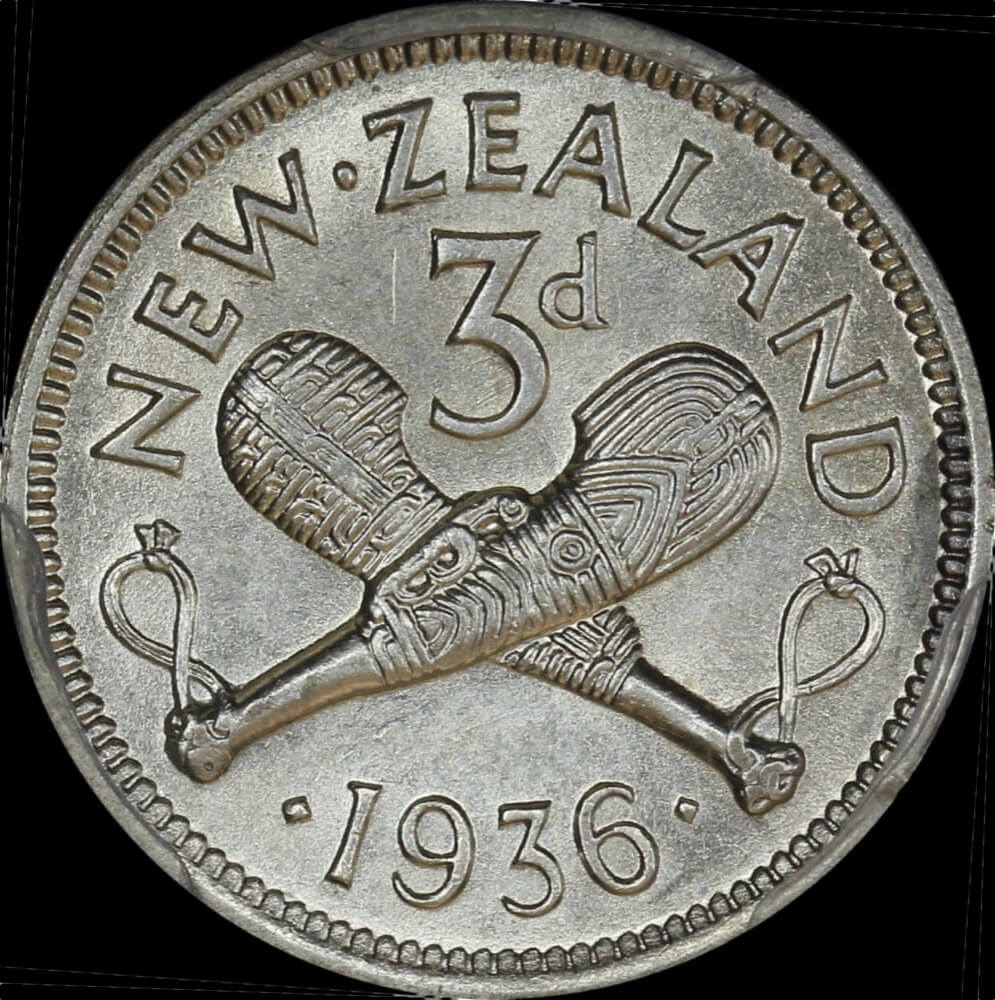 New Zealand 1936 Silver Threepence KM# 1 PCGS AU58 product image