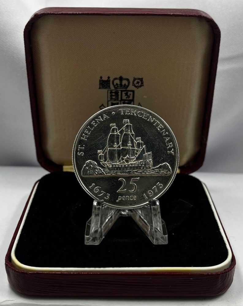 1973 Silver 25 Pence Coin St. Helena Tercentenary product image
