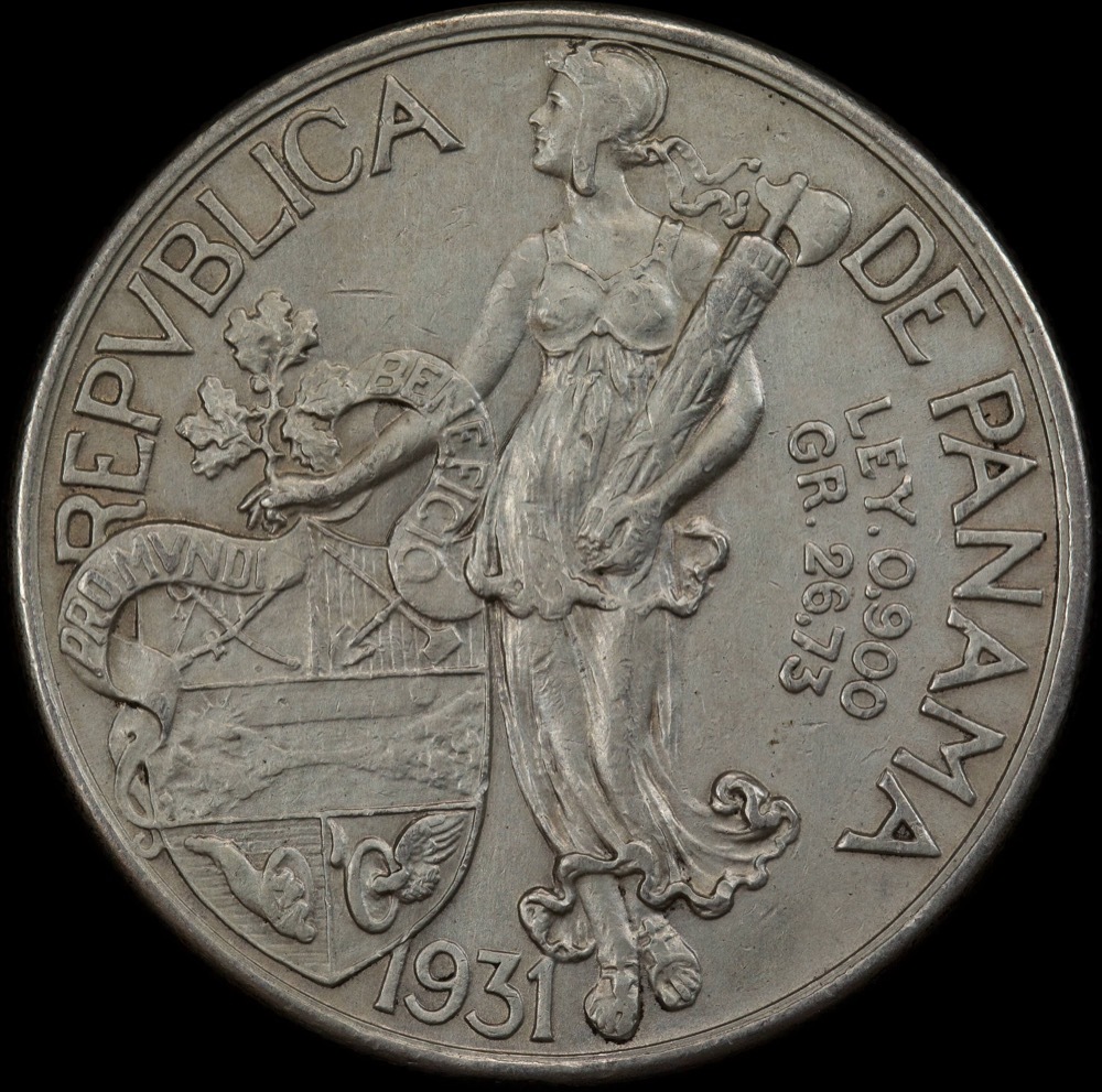 Panama 1931 Silver 1 Balboa KM# 13 good EF product image