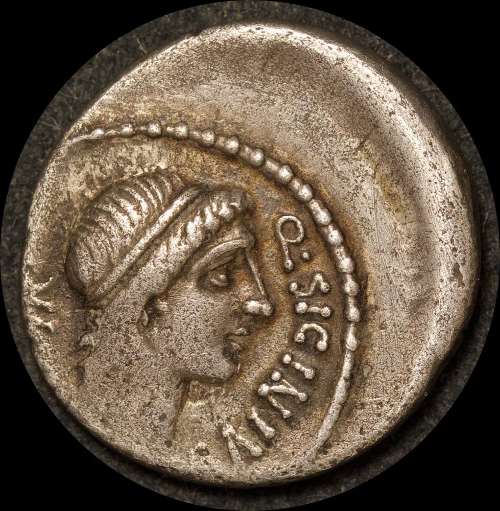 Ancient Rome (Republican) 49BC Sicinius / Coponius Silver Denarius RRC 444/1a good VF product image
