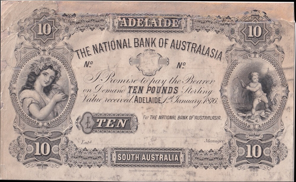 National Bank of Australasia (Adelaide) 1876 10 Printer's Trial good Fine product image