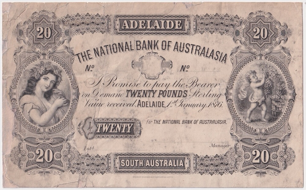 National Bank of Australasia (Adelaide) 1876 20 Printer's Trial good Fine product image
