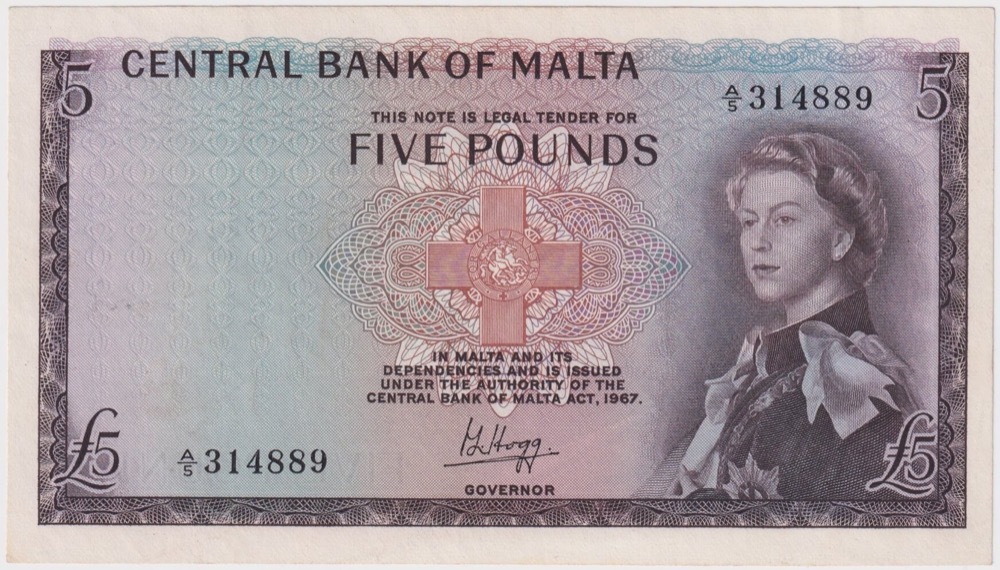 Malta 1968 5 Pound Note P#30 Extremely Fine product image
