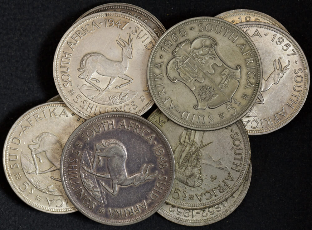 South Africa Bulk Lot of 10 * 1952 Silver 5 Shilling Crowns good EF product image