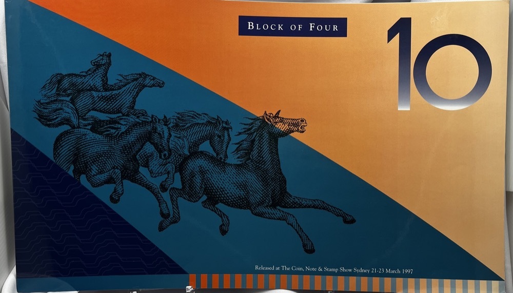1997 10 Dollars Uncut Block of Four - Standard Blue Serials product image