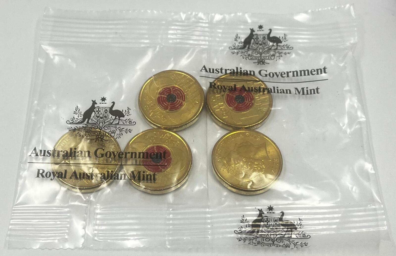 2018 Coloured 2 Dollar Mint Bag of 5 Coins Remembrance Day product image
