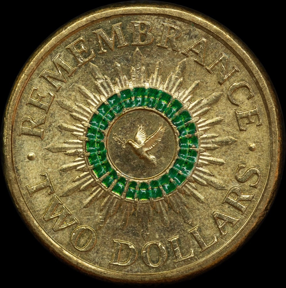 2014 Coloured 2 Dollar Coin Green Dove Circulated product image