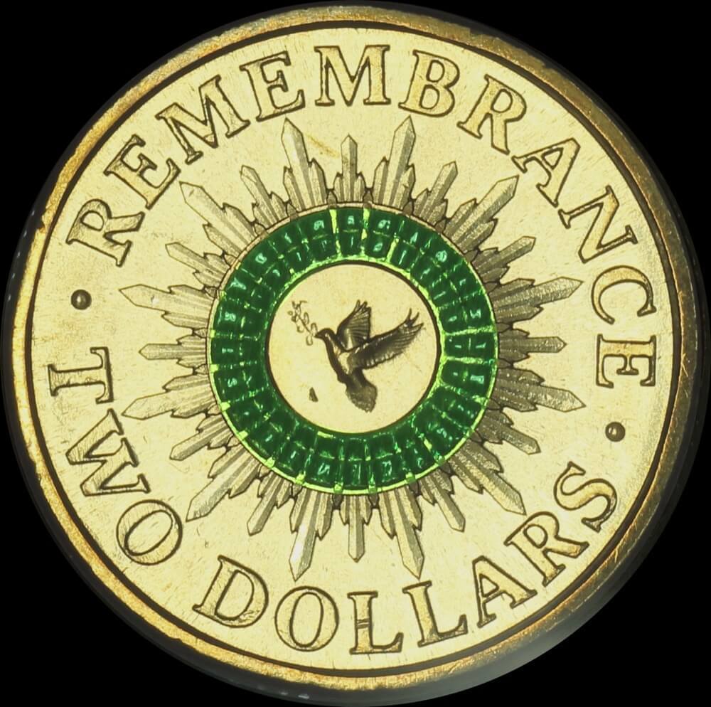 2014 Coloured 2 Dollar Coin Remembrance Green Dove PCGS MS63 product image
