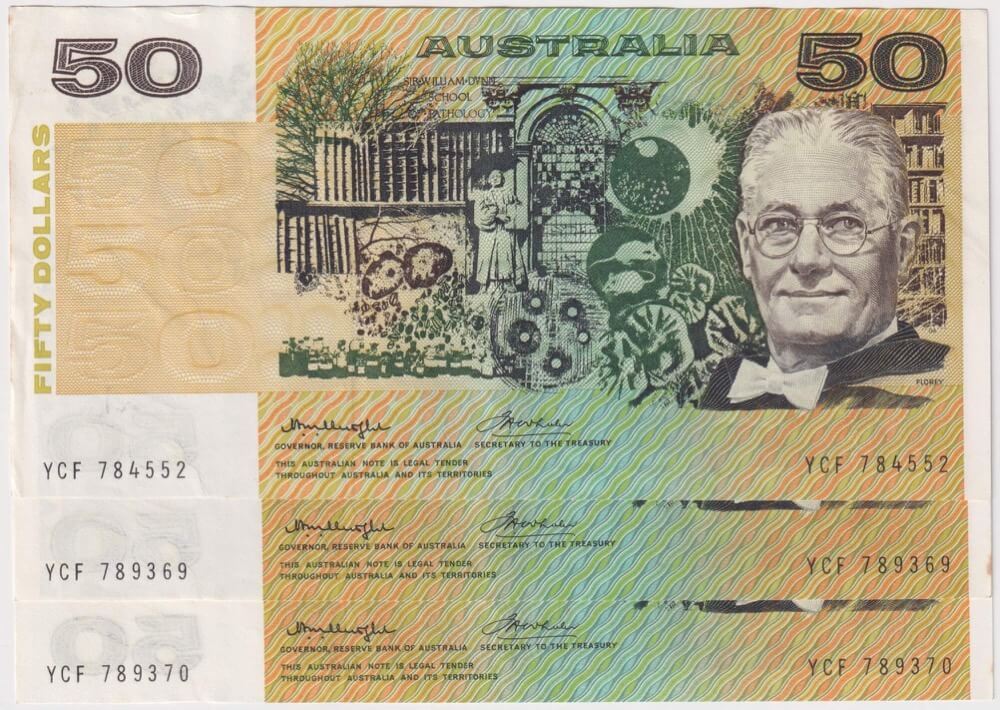 1976 $50 Note Trio Gothic Centre Knight/Wheeler R506A good EF product image