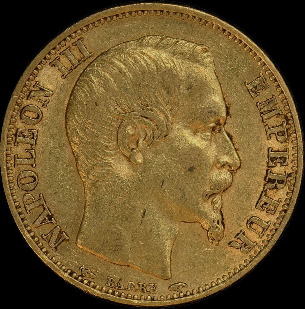 France 1853-A Gold 20 Francs Angel KM#781.1 EF product image